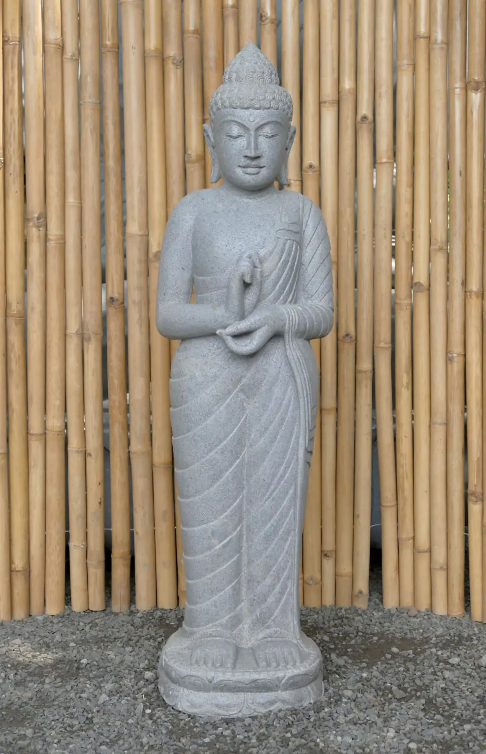  Product image 2 of the product “Standing Buddha made of Riverstone in Dharmachakra position - gesture of wheel of the teaching of Dharma. About 126cm height ”